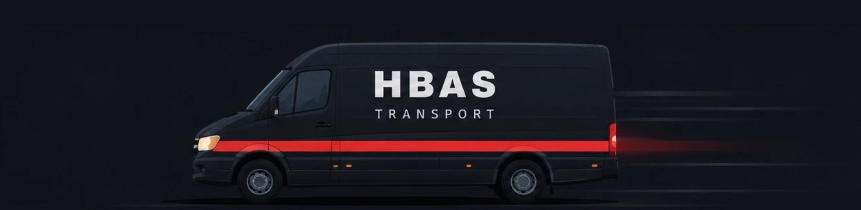 Utilitaire léger 20 m³ aux couleurs de HBAS TRANSPORT, vu de profil, pour la livraison de colis et de palettes